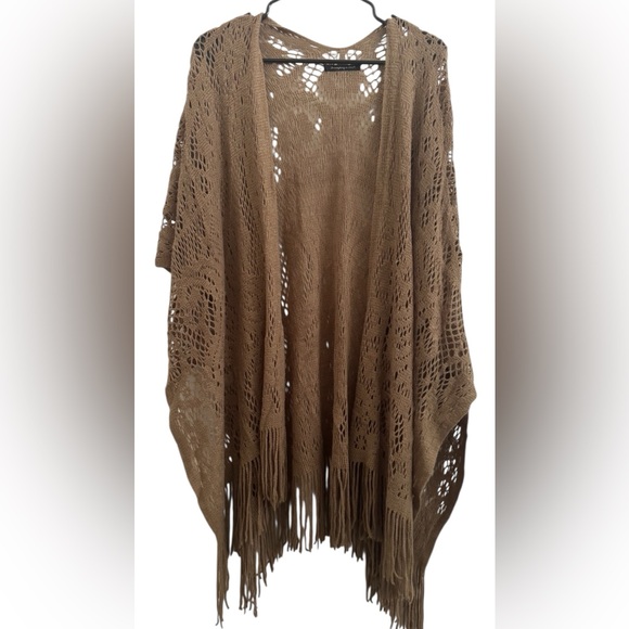 Do Everything in Love Tan BOHO Western Brown Fringe Kimono Cardigan One Size - Picture 7 of 10